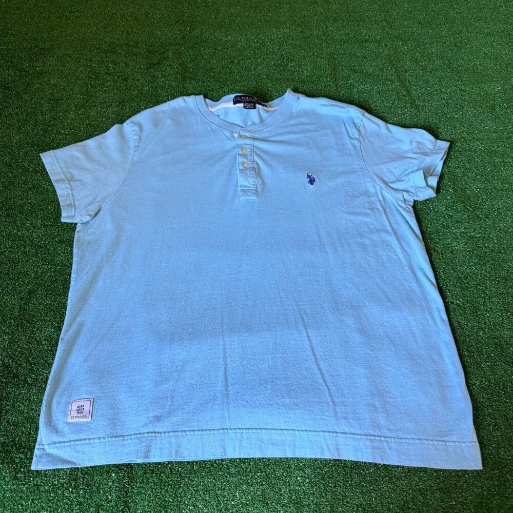 U.S. Polo Assn. Blue Heathered Regular Fit Short Sleeve Henley T-Shirt Size XXL